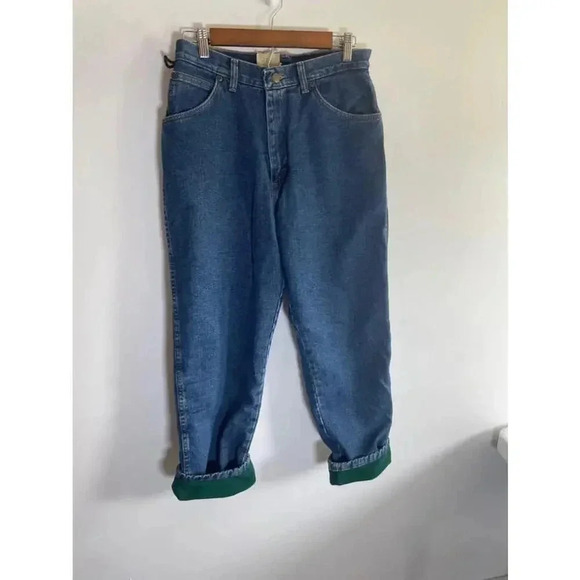 NWT Vintage Wrangler Relaxed Fit Mom Jeans Size 9/10 Blue Green Fleece Lined NEW - Picture 1 of 13